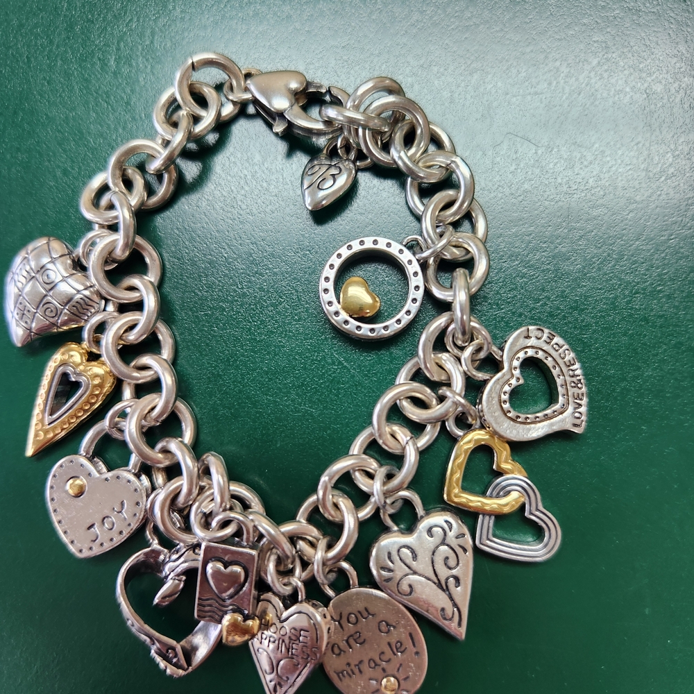 Brighton Silver and Gold Heart Charm Bracelet
